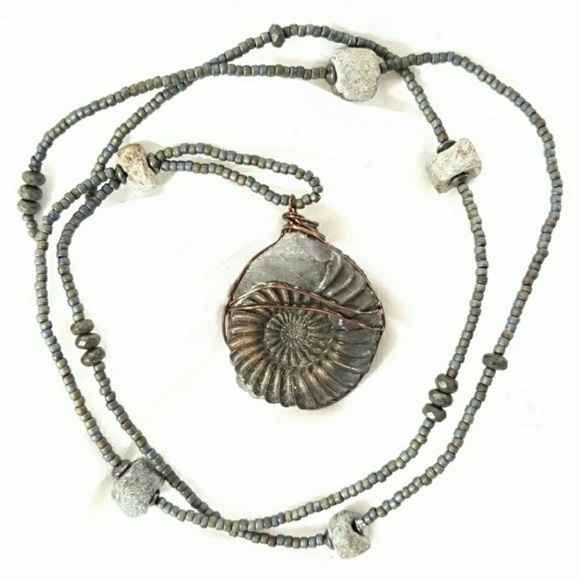 croweart Jewelry - Artisan - Fossilized Pyrite Ammonite Necklace